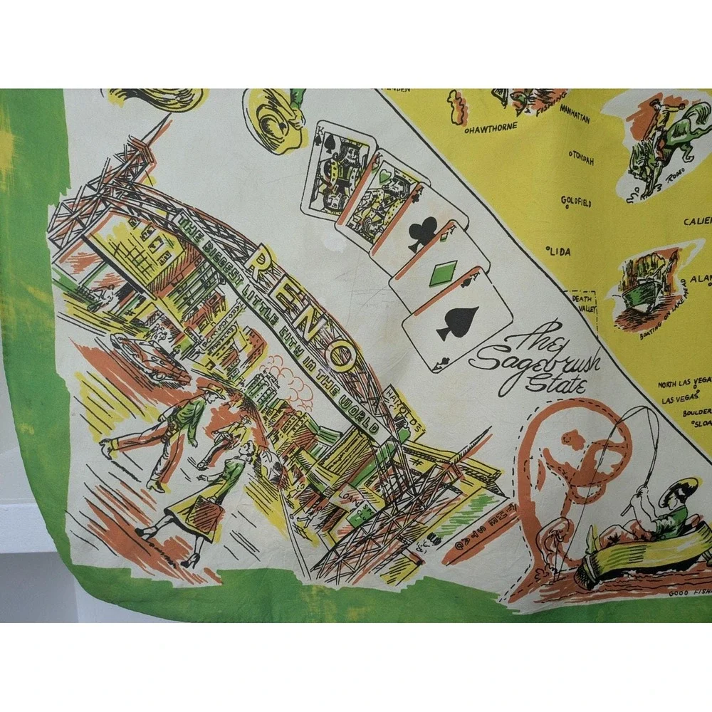 Vintage 1940's Las Vegas Nevada rayon novelty print scarf colorful